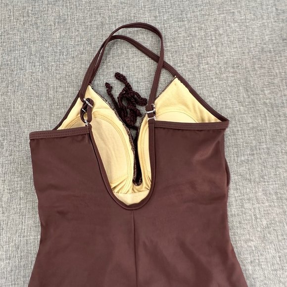 Newport News One Piece Swimsuit Chocolate Brown Lace V-Neckline Size 4 Nylon & L - Picture 8 of 12